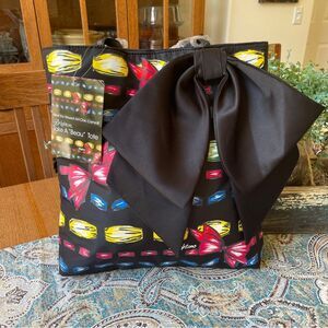 Brighton Take A Beau Tote Bag Large Black Lip Print Bow Design